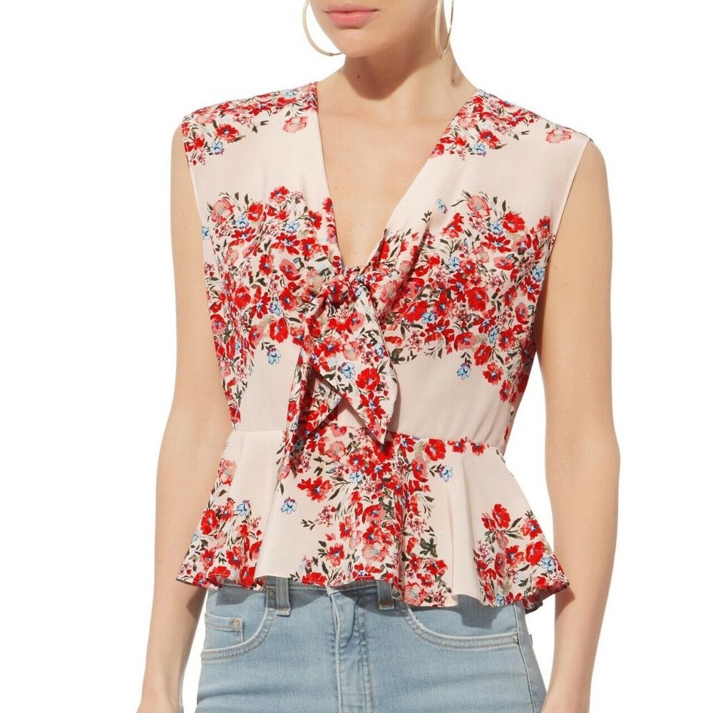 Intermix Greer Peach Floral Tie Front Peplum Top